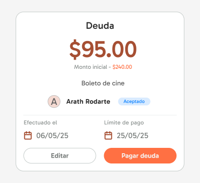 Debt payment screen